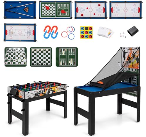 Goplus 14-in-1 Multi Game Table, Combo Game Table w/Foosball, Air Hockey, Pool, Table Tennis, Basketball, Chess, Checkers, Bowling, Shuffleboard, Adults Gifts for Home, Arcade, Game Room (White)