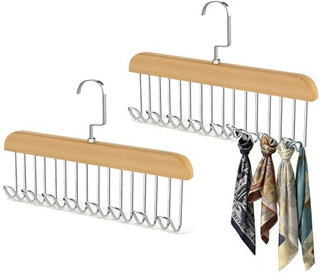 2Pcs Belt Hanger for Closet, Belt Hanger for Wardrobe, Wooden Belt Organizer with 8 Hooks Space Saving Tie Rack Wooden Sturdy 8 Hook Belts Holder for Ties Scarf Bras