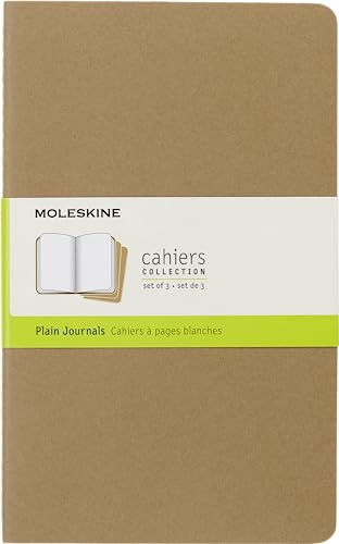 Moleskine Cahier Journal, Set 3 Quaderni con Pagine Bianche, Copertina in Cartoncino con Cucitura a Vista in Cotone, Colore Marrone, Formato Large 13 x 21 cm