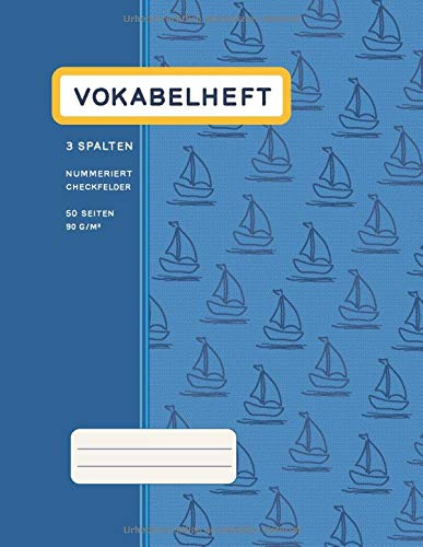 Vokabelheft. 3 Spalten. Nummeriert. Checkfelder. 50 Seiten. 90 g/m2.