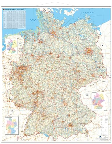 Verkehrswegekarte Deutschland Wandkarte mit Metallbeleistung NEUE AUFLAGE