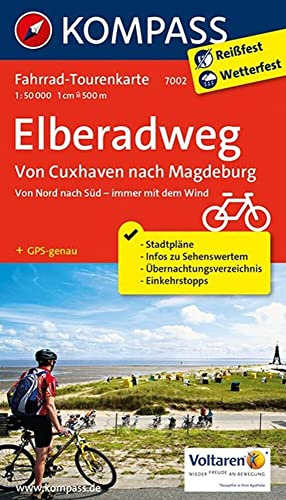 KOMPASS Fahrrad-Tourenkarte Elberadweg 2, Von Cuxhaven nach Magdeburg 1:50.000: Leporello Karte, reiß- und wetterfest