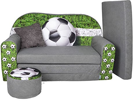FORTISLINE - Kindersofa ausklappbar 100x60x50 cm - Kindersofa für Kinder 2in1 - Kindercouch ausklappbar - 2-Sitzer - Schlafcouch aus Schaumstoff + Hocker + Kissen - Viele Motive