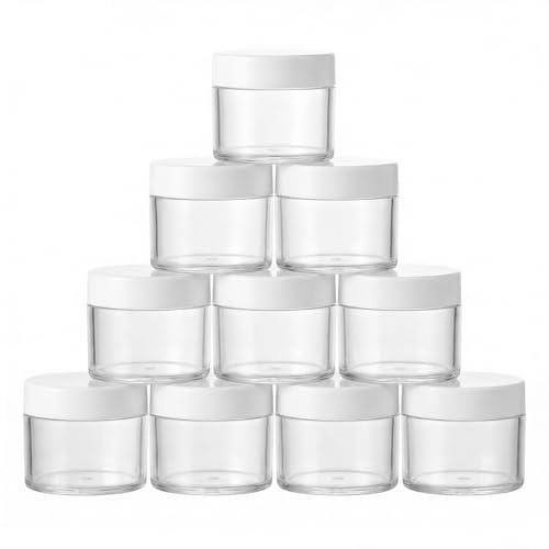 erioctry 10Pcs 30g Clear Plastic Cosmetic Jars, White Screw Lids for Travel | Refillable and reusable for face creams, lotions, makeup samples and travel toiletries
