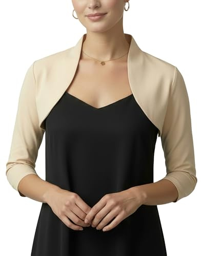 BlackButterfly Women's 3/4 Sleeve Tailored Bolero | Stand-Up Collar, Open Front, Pull-On, No Fastenings, Structured Stretch Fit, Sizes XS-5XL