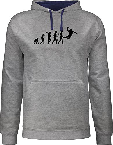 Pullover Frauen Hoodie Kontrast zweifarbig - Entwicklung und Outfit - Handball Evolution Herren - M - Grau meliert/Navy Blau - geschenke für handballer hanball pulli halbball fun-kapuzenpullover