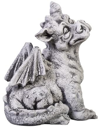 gartendekoparadies.de Lustiger Drache, Steinfigur aus Steinguss, Grau, Frostsicher, H. 30 cm, 9 kg für Außenbereich