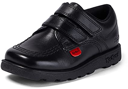 Kickers Boy's Fragma Lo Twin Strap Leather School Shoes | Extra Comfortable | Added Durability | Premium Quality, Black, 12 UK Child