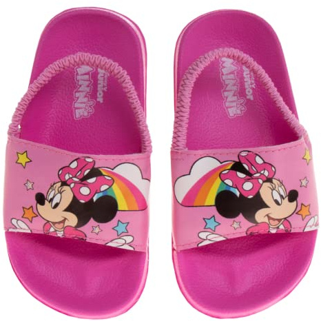 Disney Kids Minnie Mouse Slides Open Toe - Girls Sandals SlipOn Slide Sandal with Backstrap - Pink (size 11-12 Little Kid)