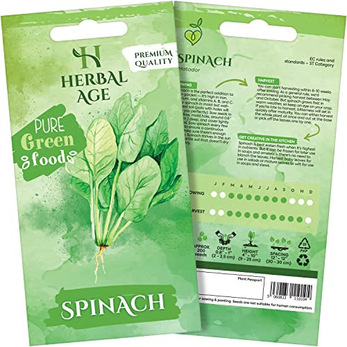 HERBAL AGE Spinach Seeds Plants, Grow Your Own Herb Garden Kit, ~200 Seed Box, Salad Herbs Seeds for Planting UK, Veg Plant Gardening Gift for Men, Women, Kids, Seeds to Plant Outdoor & Indoor