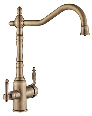 3 Way Filter Kitchen Sink Tap 3 in 1 Drinking Water Mixer Taps Swivel Spout Pure Drinking Water Sink Fitting 2 Levers 3-in-1 Mixer Tap Sink Fitting Antique