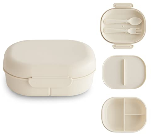 Mushie Lunchbox | Children's Lunch Box Snack Box for Kindergarten and School | Divider & Compartments with Lockable Lids | Includes 1x Set of Cutlery Fork and Spoon | (Ivory)