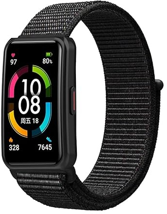Lonkenn Nylon Armband Kompatibel mit HONOR Band 7, Armbänder, Ersatz Sport Ersatzarmbänd, Verstellbare Ersatzarmbänd für HONOR Band 7-Schwarz