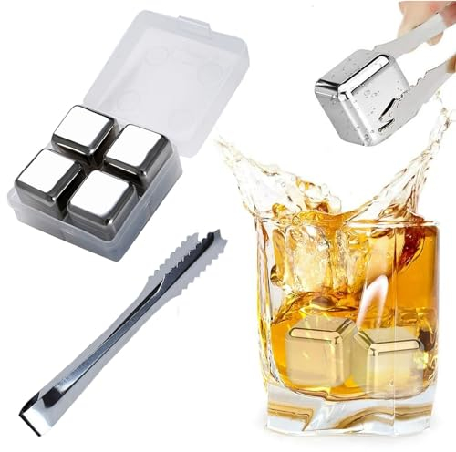 Eiswürfel Edelstahl, Whiskey Ice Cubes, Edelstahl Eiszange, Eiswürfel Wiederverwendbar, Edelstahl Eiswürfel mit Eiswürfelzange, Whisky Steine Edelstahl Set für Whisky, Wein, Getränkesaft oder Limonade