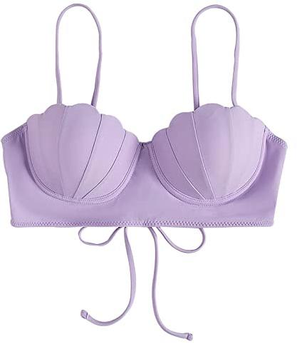 Women Bikini Top Sexy Swimwear for Women UK Strappy Seashell Bikini Top Swim Tops Push Up Bathing Suit Tops Underwire Swimsuit Crop Swimming Costom Beach Party Essentials Purple