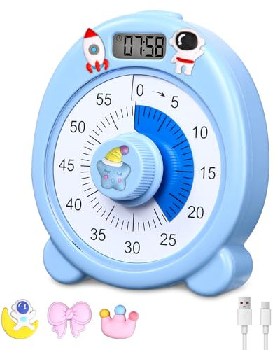 Yulado Visueller Timer, 60 Minuten Countdown Timer für Kinder, Erwachsene Leiser Kurzzeitmesser, Wiederaufladbarer Leiser Magnetischer Küchentimer, für Haus Küche Schule Büro.(Blau)
