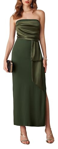 GRACE KARIN Abito da donna lungo da sera con spacco, abito da cocktail elegante, abito da ballo, in satin, senza spalline, sexy, abito da festa, abito da cocktail, abito bodycon, abito maxi, verde