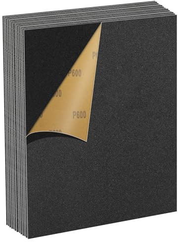 MOGRQAP Juego de Papel de Lija de Grano 600, 12 Piezas 23 x 28cm Papel Abrasivo Impermeable para Coches Metales Paredes Madera Muebles, Papel de Lija para Pulir en Húmedo y Seco