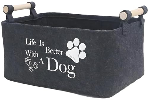 Tbczvx Dog Toy Box, Dog Toy Basket, 38*28*18 Cm Dog Toy Storage, Durable Felt Toy Box for Dogs Organizer with Spacious Design Perfect for Keeping Dog Toys Neat and Tidy Dark (Gray)
