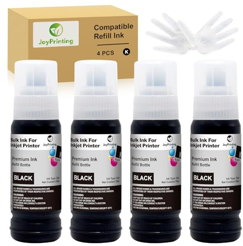 JoyPrinting 70ml Ink Bottles Compatible with ink refill Bottles Multipack for ET-1810 ET-2710 ET‑2711 ET-2712 ET-2714 ET-2820 ET-2821 ET-2825 ET-2826 4700 ET-4800(4Black)