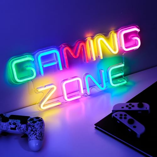 NELUX Neón LED Gaming Zone Luces Neón Decoración Habitación Pared Gamer, Letrero Neon Gaming Lampara Habitacion Juvenil Luz, Cartel Luminoso Decorar Setup. Conexión USB con Regulador