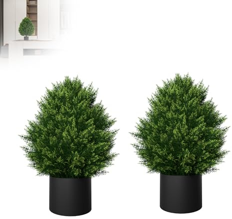 XMTECH Konstgjorda växter – mini-konstgjord cypress i kruka, 60 cm hög, UV-beständig, vintergrön och enkel skötsel, fällfällfällning och konstgjorda växter för trädgård, balkong, vardagsrum, kontor
