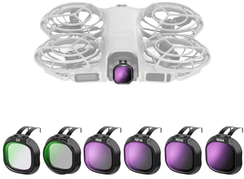 NEEWER UV + CPL + ND Filter Set kompatibel mit DJI NEO 2 nur, 6er Pack Snap On Zubehör Kit für Drohnen Kameraobjektive, Graufilter (ND8/16/32/64) zirkularer Polarisationsfilter Polfilter, FL-N71