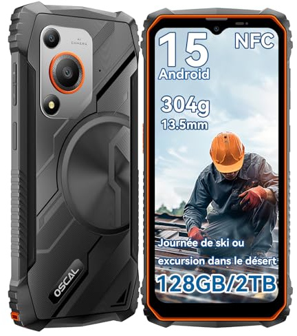 OSCAL Marine 1 Outdoor Handy Ohne Vertrag,12GB+128GB/2TB TF Outdoor Smartphone, Android15 Rugged Smartphone, 6.56 HD+ 90Hz, 16MP+8MP AI Kamera Baustellen Handy, Dual SIM/Face ID/GPS/NFC/IP68/I69K