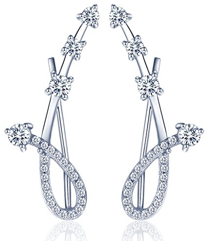 Yumilok 925 sterlingsilver zirkonia musiknot stiftörhänge öronklämma örhängen allergivänliga öronsmycken öronmanschetter för kvinnor kvinnor flickor, Sterlingsilver Kubisk zirkonia, Kubisk zirkonia