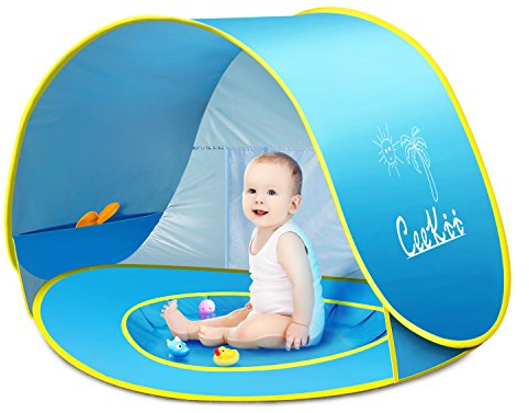 CeeKii Strandmuschel Baby Pop Up Strandmuschel Portable Faltbares Strandzelt UV Schutz mit Minipool für Kleinkinder, Strandzelt Pop Up für Strand Camping Garten Party, 120 x 70 x 80 cm (Blau)