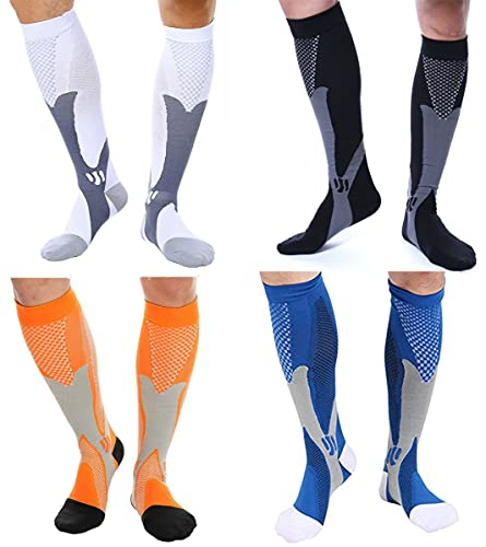 4 Paia Calze a Compressione Graduata per Uomo E Donna (20-30 mmHg) per i Tuoi Tacchi doloranti, per la Corsa, L'Allattamento, Medico, Atletico, Viaggi Aerei, Ciclismo,Gravidanza