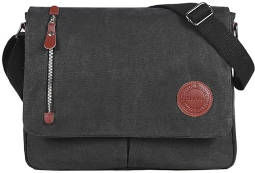Vintage Canvas Satchel Messenger Bag for Men Women,Travel Shoulder bag 13.5 Laptop Bags Bookbag (Black)