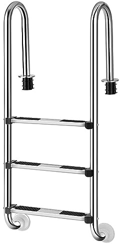 GOPLUS Escalera de Piscina de acero Inoxidable con 3 peldaños, Escalera de Piscina con escalones Antideslizantes y pasamanos curvos, Escalera de Piscina de hasta 150 kg, 135 x 50 x 26 cm