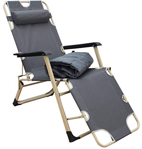 AMANKA Liegestuhl 178x65cm Sonnenstuhl Gartenliege Campingliege Sonnenliege inkl. Auflage Kopfkissen Grau