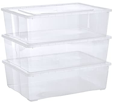 Grizzly Cajas de almacenaje 3 x 25 L grandes con tapa transparente - cajas transparentes apilables con ventilación