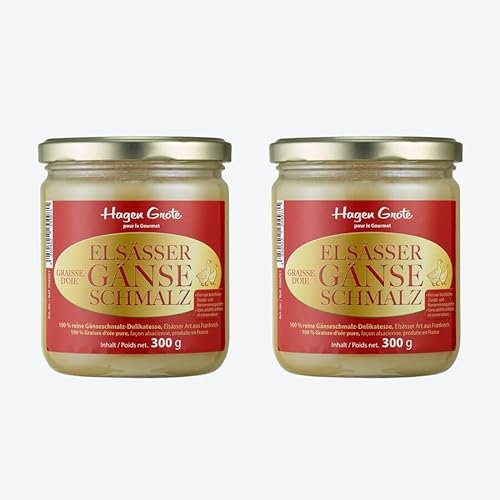 Hagen Grote Elsässer-Gänseschmalz 2 x 300 g im Glas, reines Gänseschmalz, französische Delikatesse, würzig auf Brot, zum Anbraten von Geflügel oder zum Würzen von Rotkohl