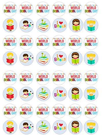 cdb 48 World Book Day style edible kids party decorations Iced Icing CupCake Toppers Cake frosting fondant