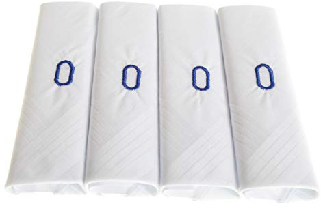Herren Taschentücher mit Initialen 100 % Baumwolle Zellophan, 4 Stück, Einstecktücher mit Buchstaben, silberfarben Gr. onesize, Buchstabe O