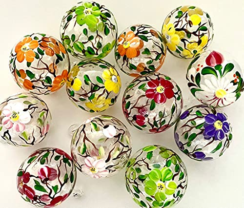 Glas Kugeln zum hängen, 6 Stück Sortiert handbemalt Frühling, Kirschblüte, Margarite, Reine Handarbeit, sehr dekorativ und schmückend