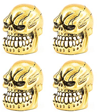 Ventilkappen für Auto-Luftventile, Totenkopf-Design, passend für die meisten Fahrzeuge, Lkw, Motorräder, Motorräder, 4 Stück (C01838/Gold)