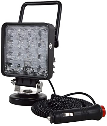 AUXTINGS Tragbares LED-Arbeitslicht 10.5 cm 48W quadratisch Offroad-Flutlicht Zigarettenanzünder Schalter mit Magnetfuß Halterung für Auto SUV Anhänger Traktor LKW Engineering Wartung Camping