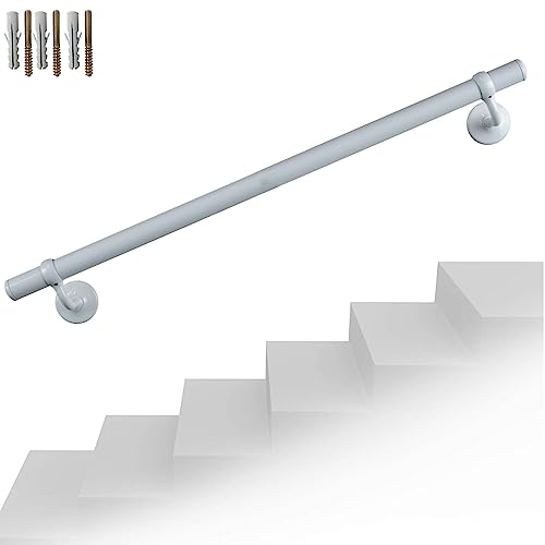 Parpyon® Corrimano a muro Scala Tubo passamano Prodotto 100% Italiano Fissaggio a parete con supporto Kit montaggio FACILE fai da te scale e balaustra (Bianco, 40cm)