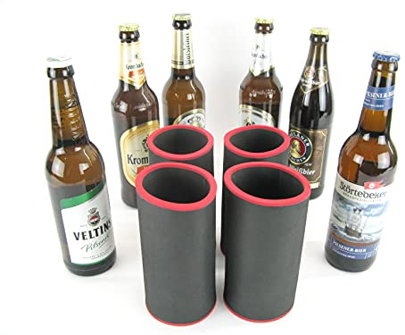asiahouse24 4er Set Getränkekühler 0,5l Flasche - Bierkühler - Neoprenkühler - passgenau ~Flaschenkühler~ Schwarze Kühler