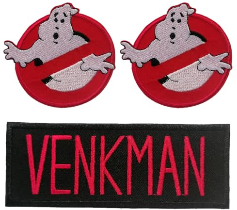 Catch the Patch Peter Venkman Aufnäher Set 3 Stück zum Aufbügeln Bügelbild für Erwachsene mit Sammlerpack Geisterjäger Kult-Film Vintage Original, Ecto-1 Proton Pack Slimer Fan Detail