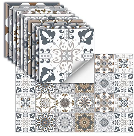 24 Piezas Azulejos Adhesivos Vinilo Autoadhesivo Pegatinas De Pared Impermeables Para Cocina Baño Azulejo Pared Chimenea Armario Pegatinas Decorativas,HZ-33,15x15cm