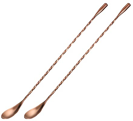 sourcing map Bar Cocktail Mixing Spoon, 2Pcs 12-Inch Stainless Steel Long Handle Spiral Handle Drink Mixing Spoons for Glass or Shaker, Rose Gold
