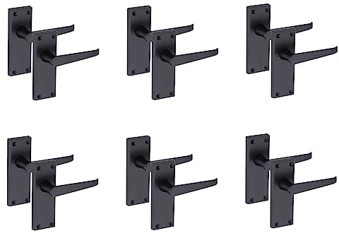 Golden Grace Victorian Straight Latch Door Handles, Matt Black 6 Pairs | Zinc alloy build with a 120mm x 40mm backplate; includes spindles and screws for quick fitting on internal wooden doors.
