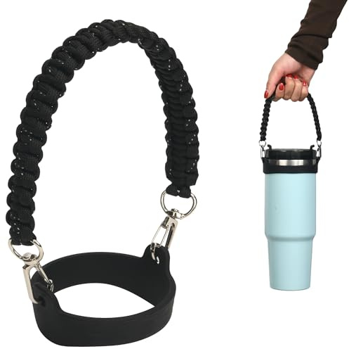 Wongeto Paracord Handle Strap for Stanley Cup - Heavy Duty Compatible with Stanley 40oz 30oz Tumbler, Stanley Cup Accessories (Black)