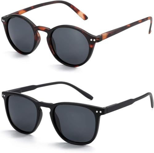 ZENOTTIC 2 Paia Occhiali da Sole Polarizzati per Uomo Donna Retro Vintage Rotondi Quadrati Protezione UV400 Unisex