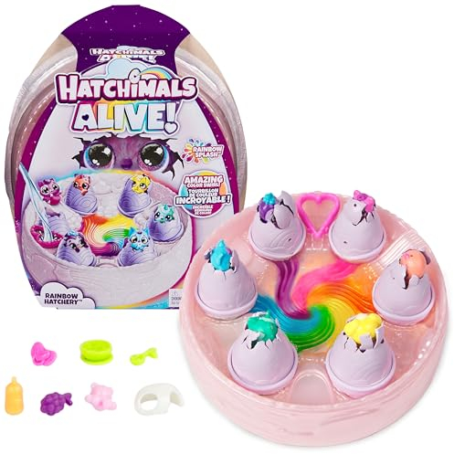 HATCHIMALS Alive, Rainbow Hatchery Toy with 6 Mini Figures in Colour-Reveal Eggs & 10+ Accessories, Kids’ Toys for Girls & Boys Aged 3+